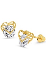 marvelous open heart cubic zirconia yellow gold baby earrings